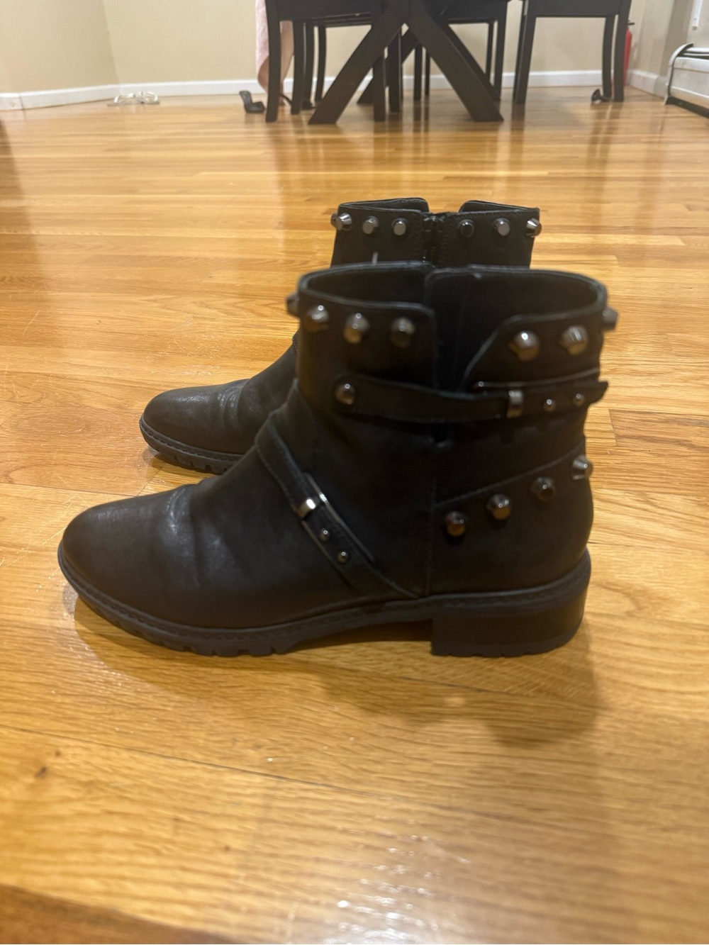 Stuart Weitzman Black Studded Leather Ankle Boots